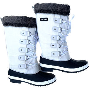Sand Storm Women's Size 8 Tall Lace Up Snow Boots Faux Fur White Black Rubber